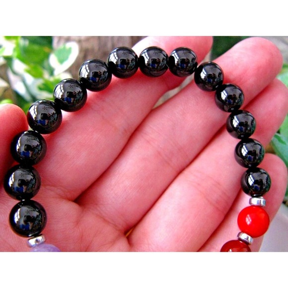 New Natural Crystal Healing Chakra Gemstones & Black Onyx Quartz 9mm Bracelet - Picture 5 of 6